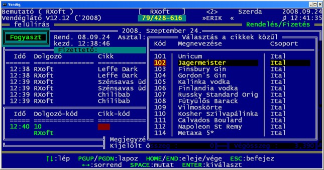 Rendels / fizets / helyben - ttermi szoftver - ttermi program - ttermi rendszer